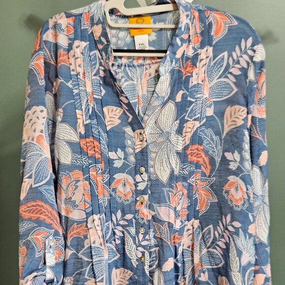 Ruby Rd Pleat Front/Roll Sleeve Blouse - Picture 1 of 7